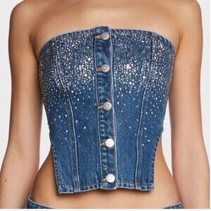 MILK IT Embellished Blue Denim Genie Top (Size 16)